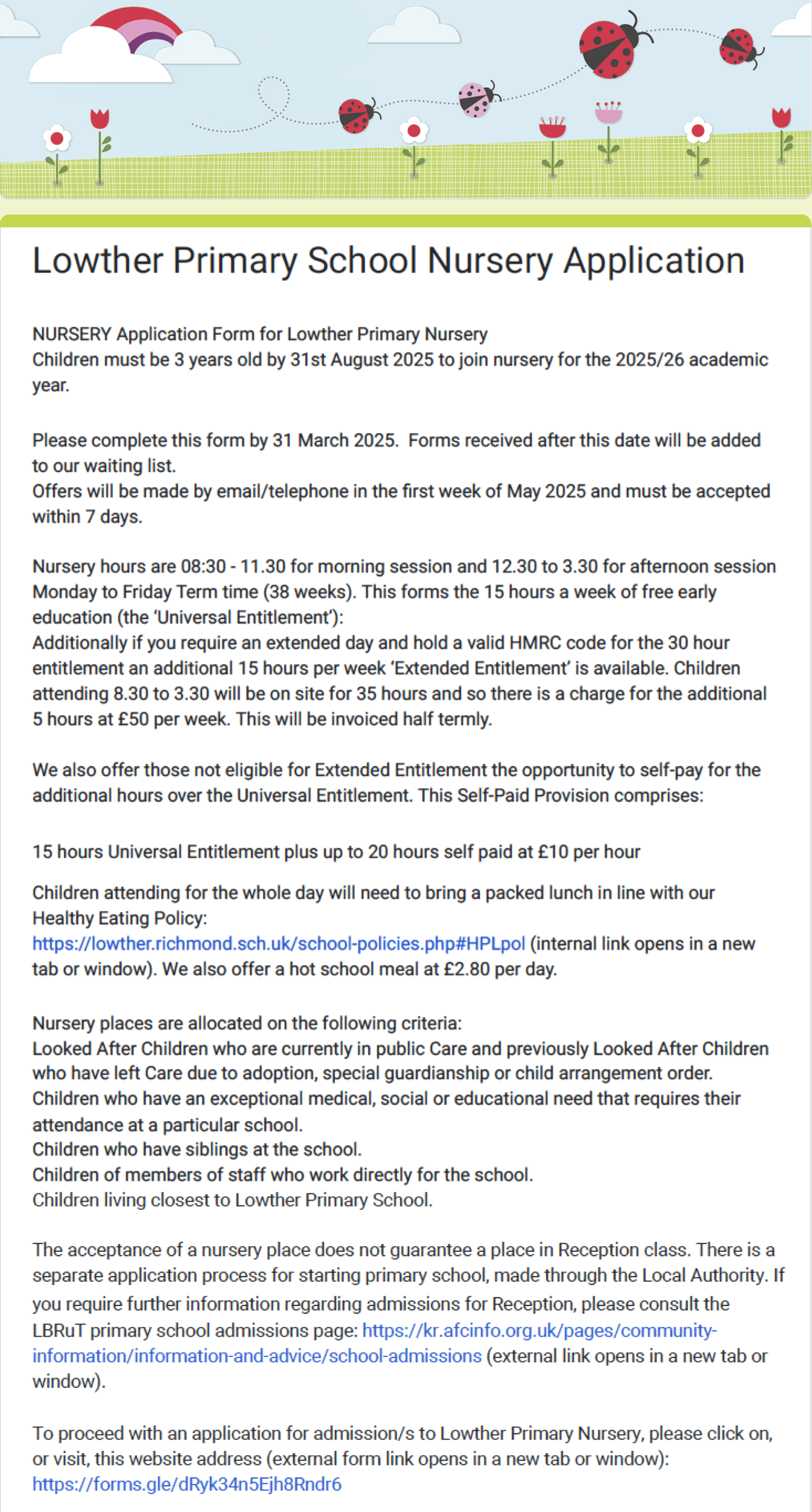 Lowther Nursery Application Form image